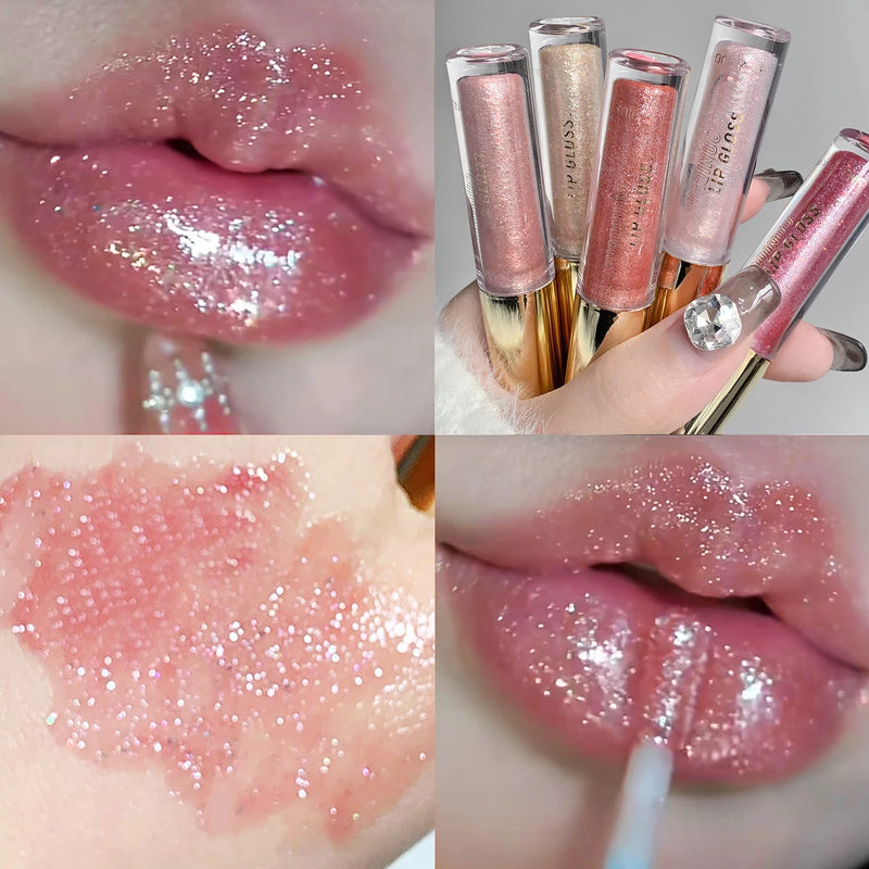 Moisturizing, plump and sparkling lip gloss, water-glossy mirror lip glaze, moisturizing and moisturizing lip oil for pouty lips