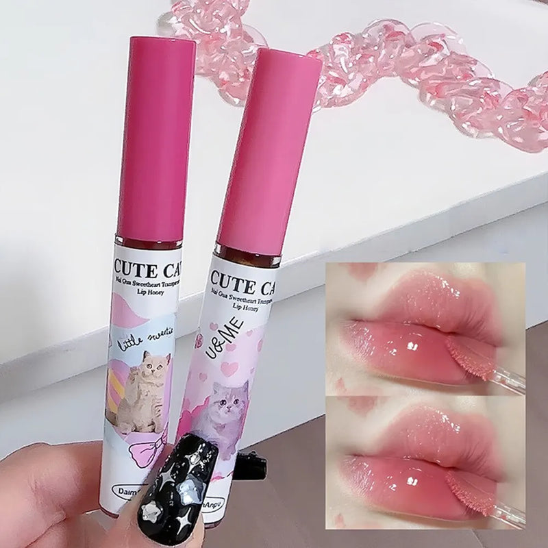 Cute Cat Fun Mirror Lip Glaze Set 6 Colors Highly Pigmented Lip Stain Hydrating Glossy Lip Makeup Perfect Gift